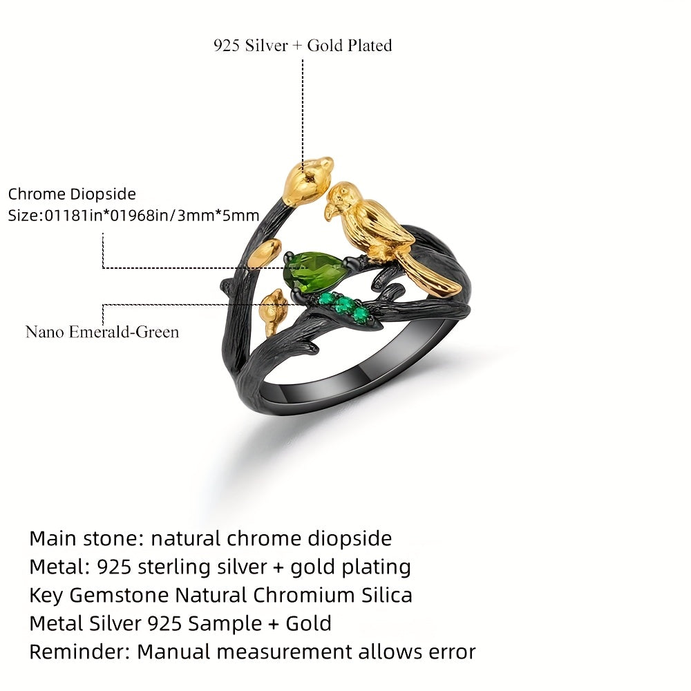 Men's Retro Ring, 925 Silver Natural Gemstone Ring With Bird Design, For Daily Wear, For Banquet Party Holiday Birthday Anniversary Gift