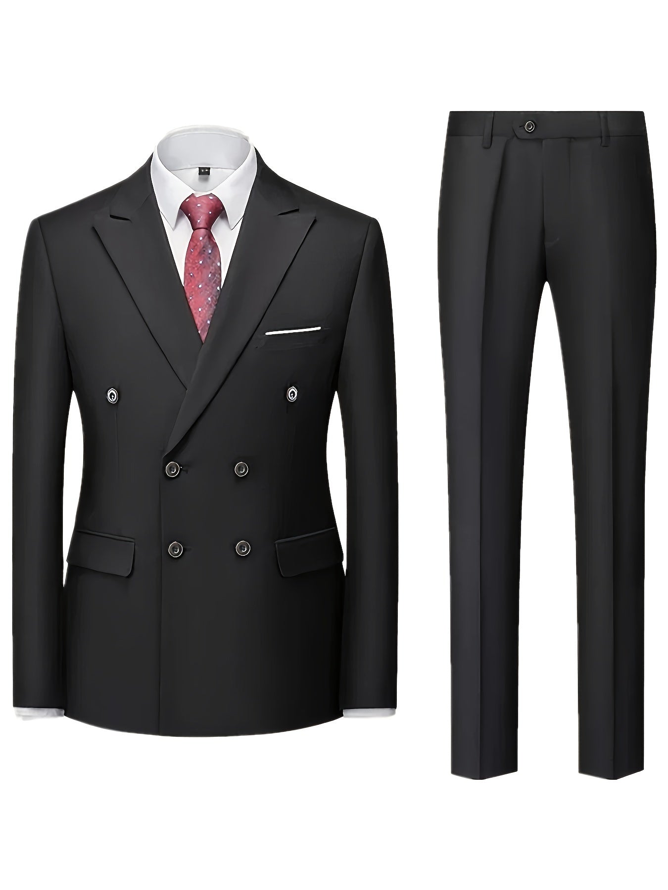 2pcs Men's Dress Suit Set, Peak Lapel Collar Double Breasted Blazer.