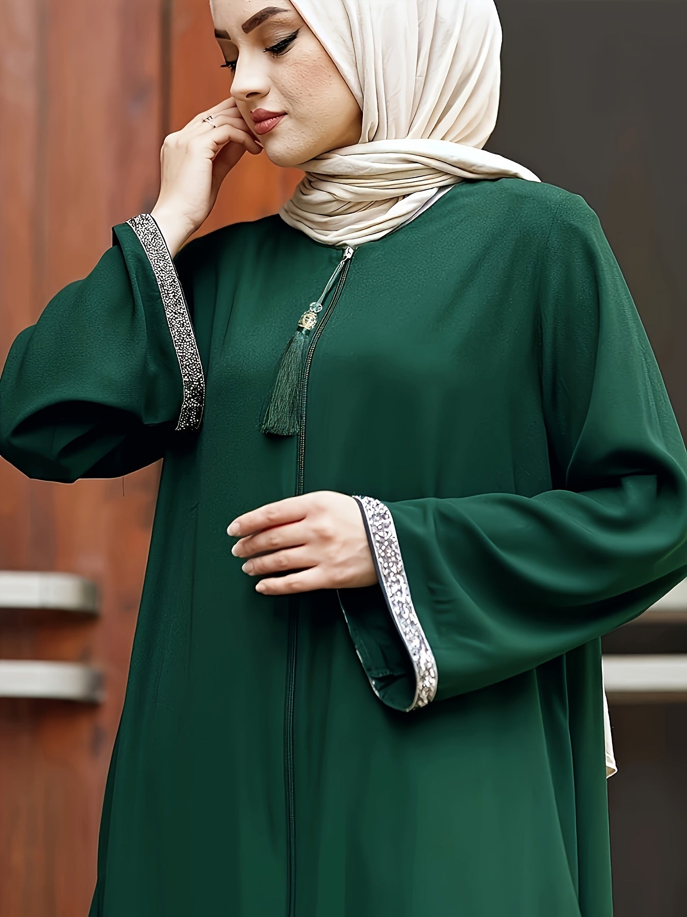 Long Sleeve Zip-up Kaftan Dress, /MH