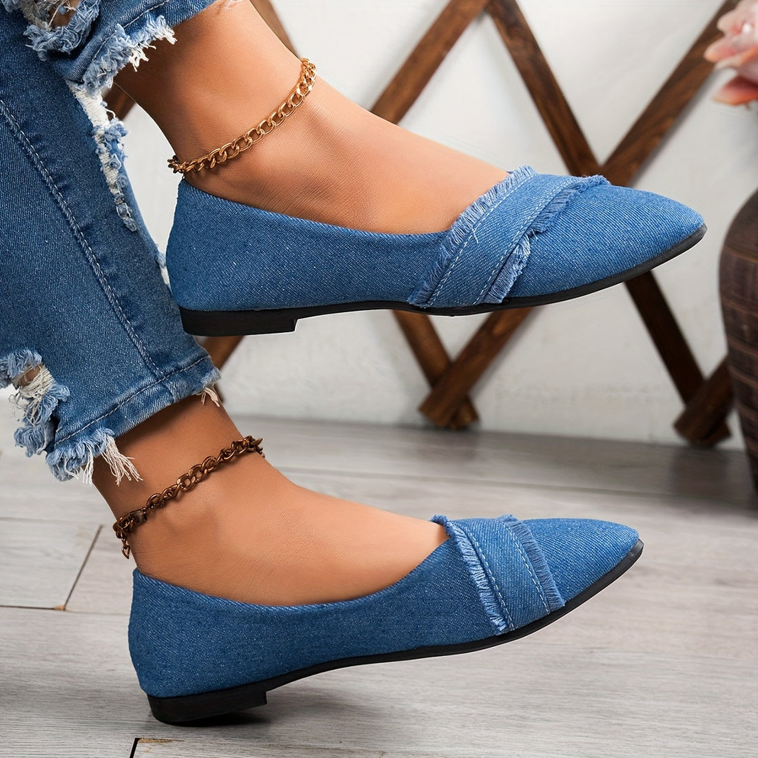 Elegant Flats Lightweight Blue Women's Pointed-Toe Flats ./MH