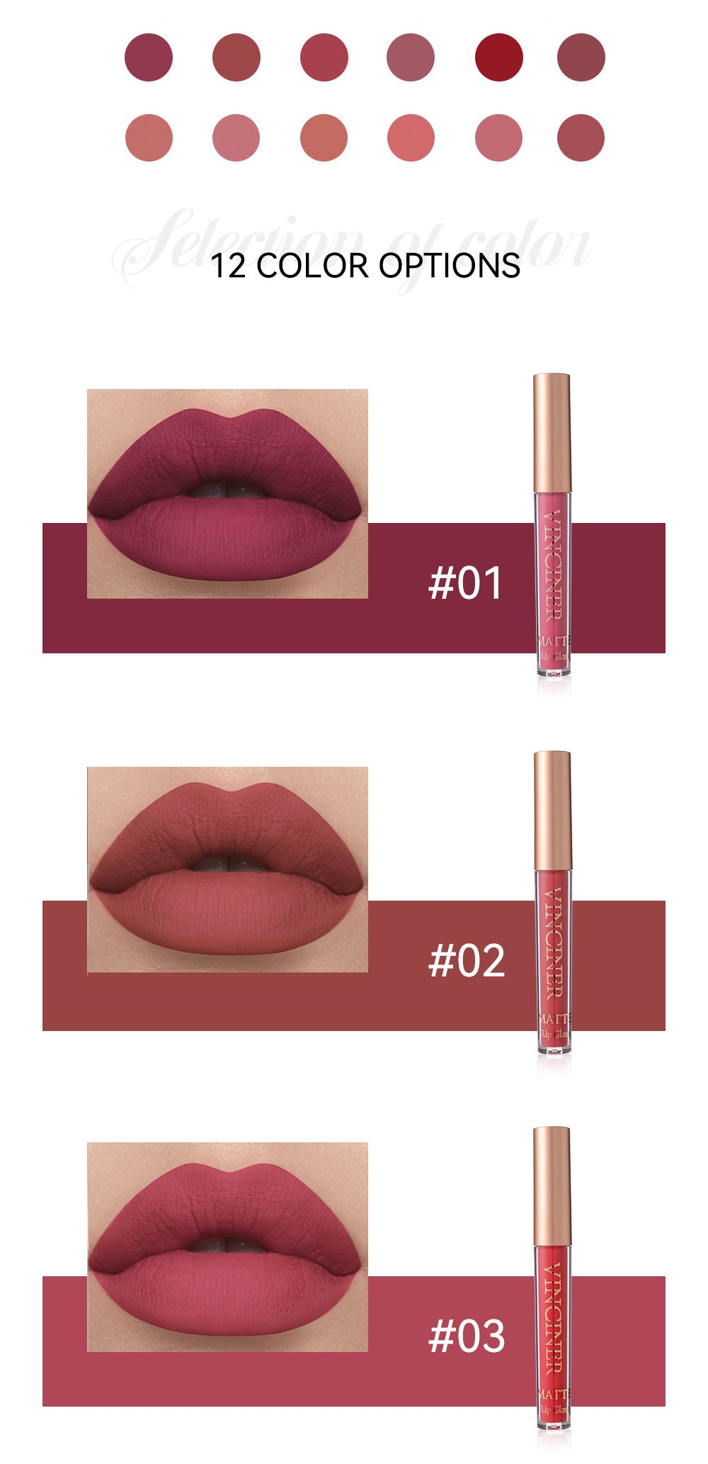 12 colors Matte Velvet Lip Glaze - Long Lasting, Waterproof, Non-Sticky.