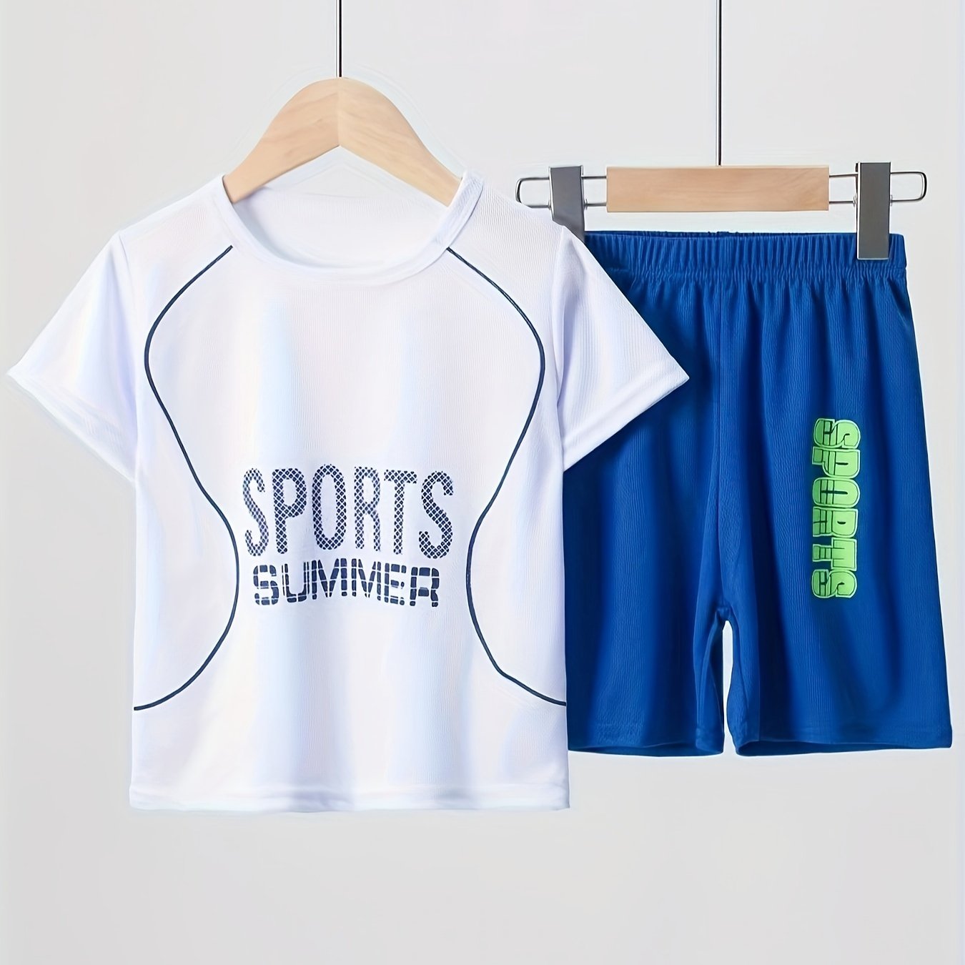 2 Pcs Boys Cute Pajama Sets, Cute Sports Letter Elements Pattern Short T-Shirts.