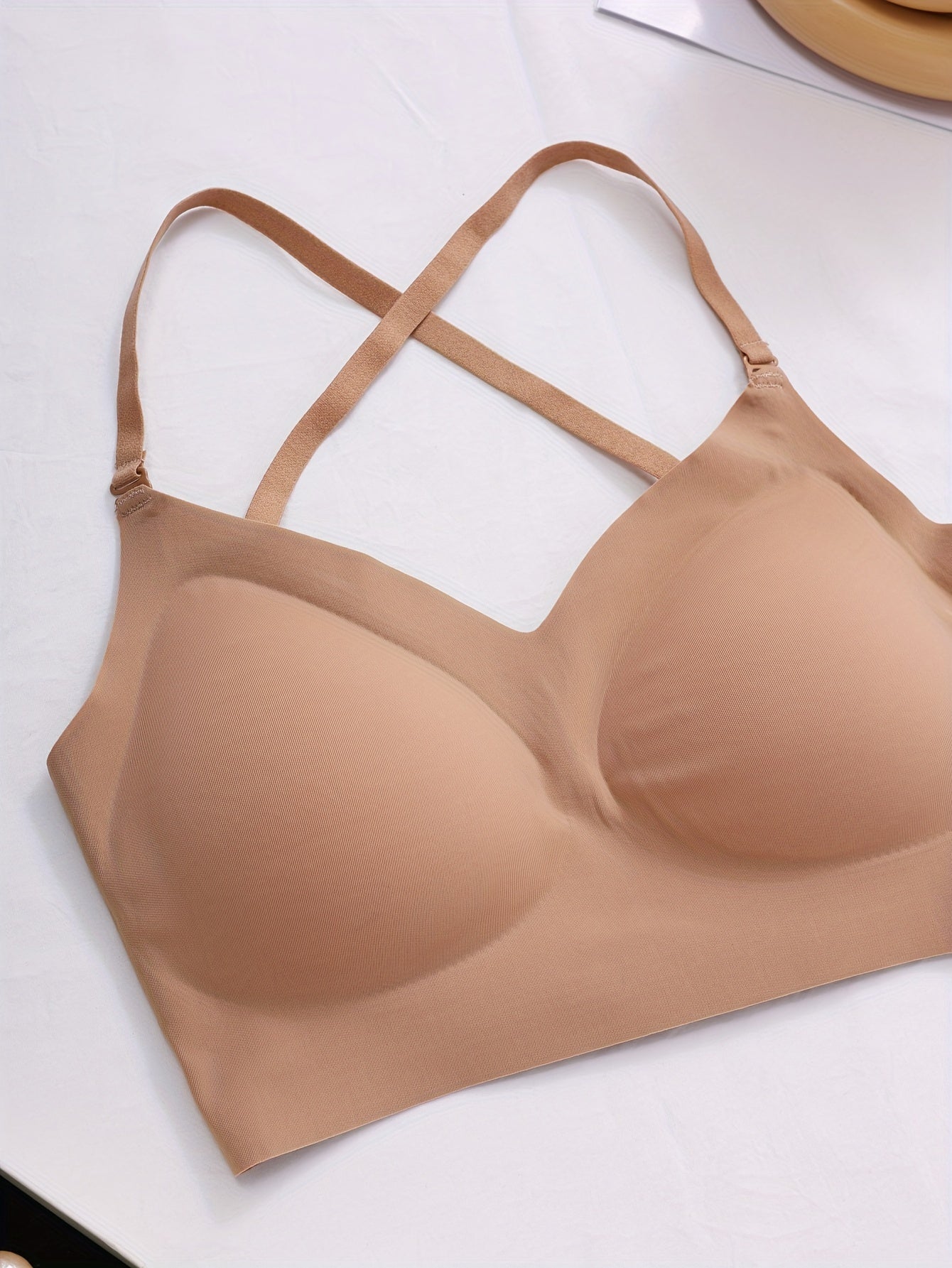 Multiple methods Simple Solid Seamless Bra, Comfy & Breathable Backless '/MH