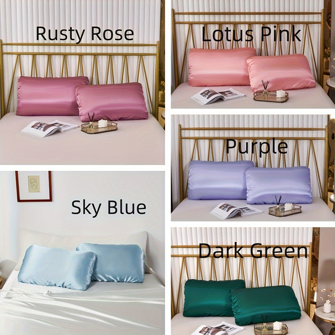 2pcs Soft And Breathable Satin Pillowcase With Elastic Cord .