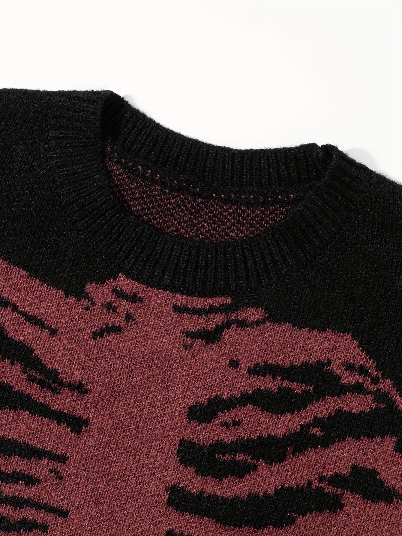 Skeleton Pattern Knitted Sweater, Men's Casual Warm Mid Stretch.