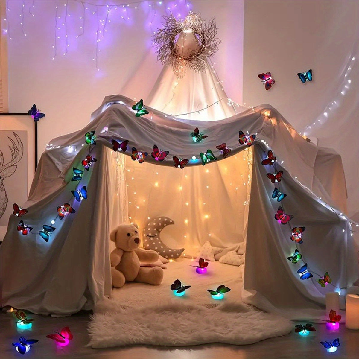Colorful Glowing Butterfly Night Light - 3D LED Wall Sticker - Battery-Powered Room Decoration Easter Gift