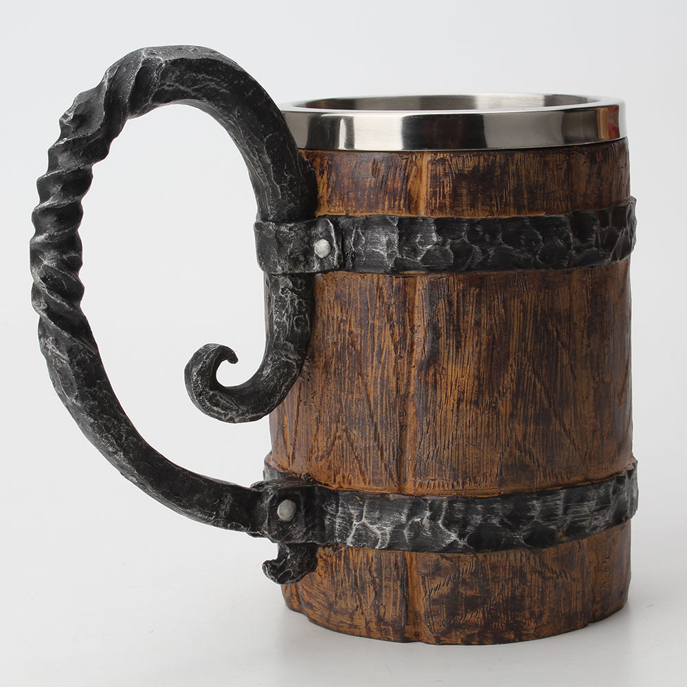 1pc Antique Viking Beer Mug - Wooden Barrel Cup with Stainless Steel Liner - Perfect Gift for Beer Lovers