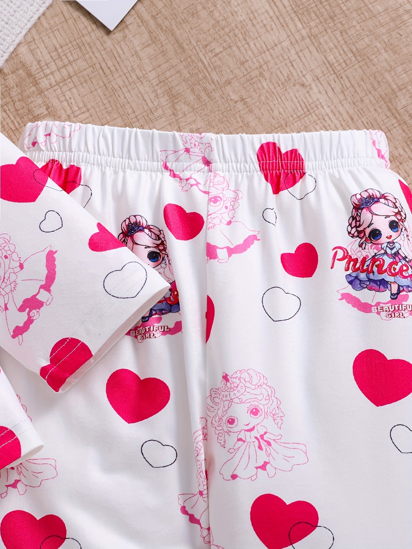 Girls' 2-Piece Pajama Set, Fashionable Princess Heart Print, Long Sleeves .