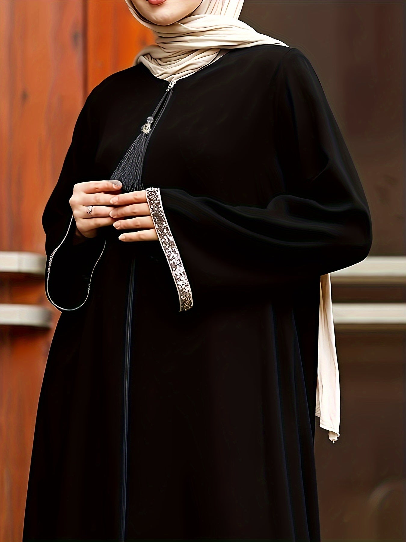 Long Sleeve Zip-up Kaftan Dress, /MH