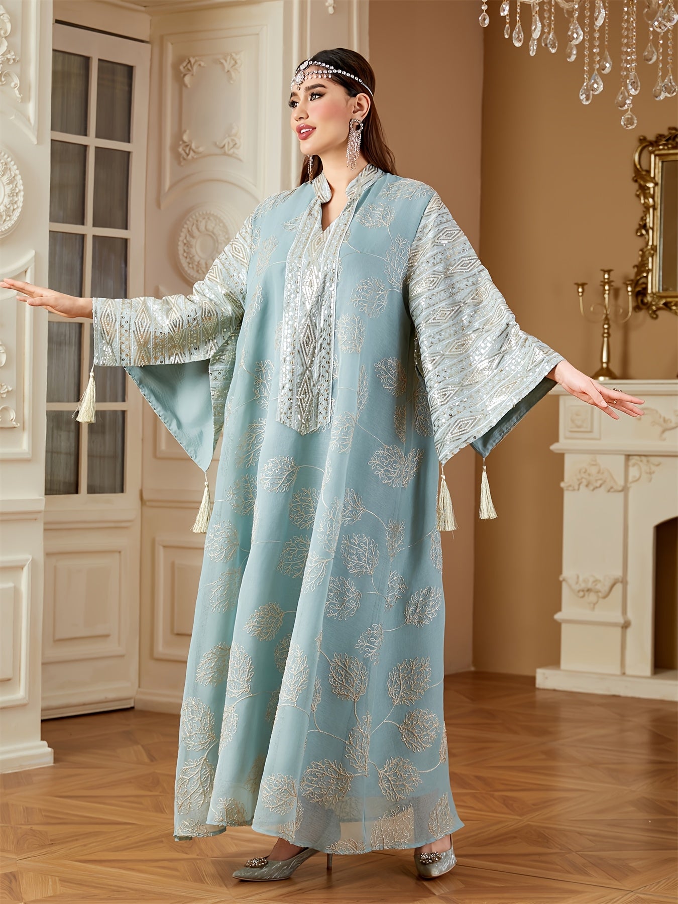 Elegant Black & Golden Decorated Kaftan for Women - ./MH