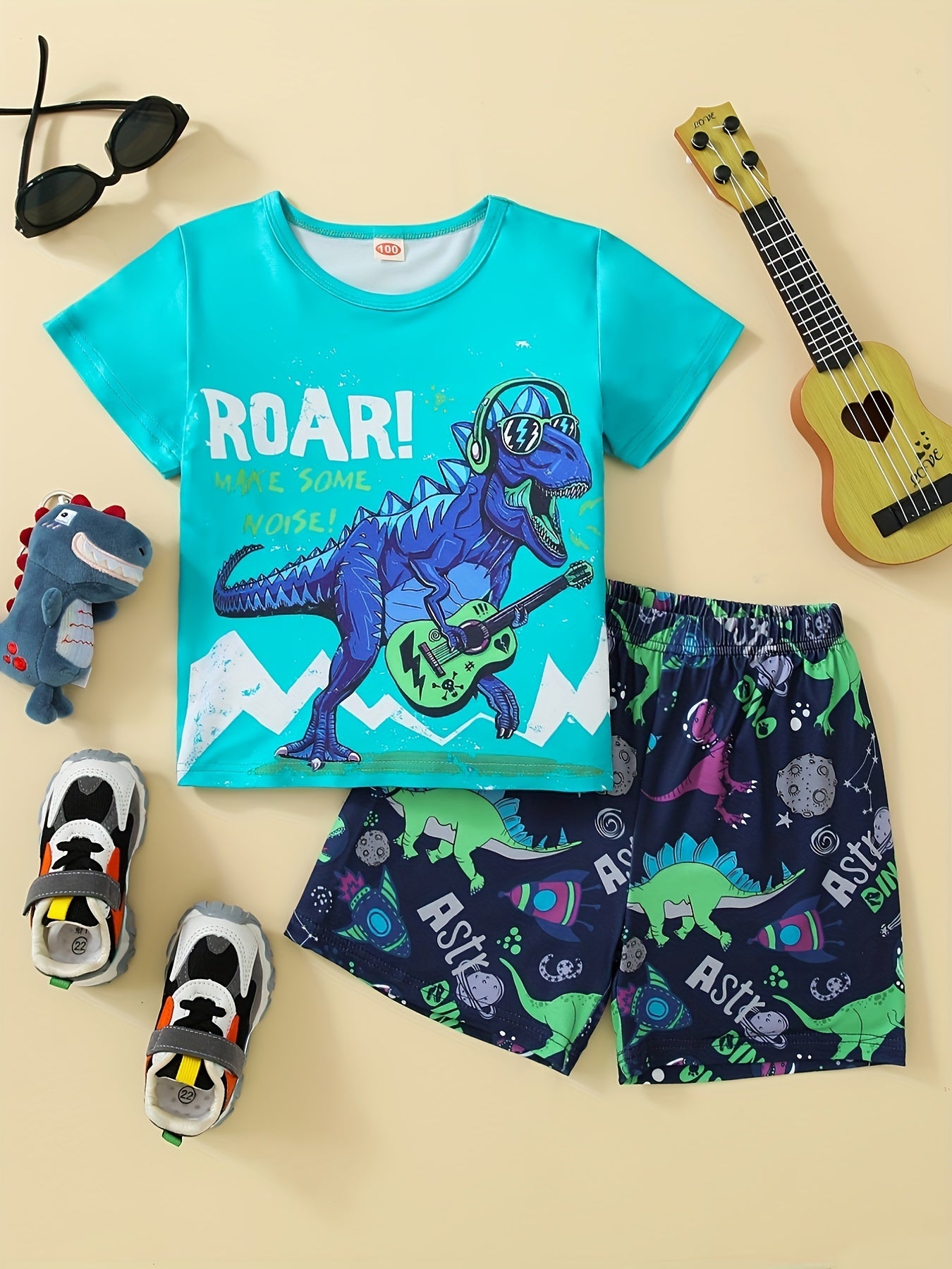 Boys Dinosaur Casual Outfit Round Neck T-shirt.
