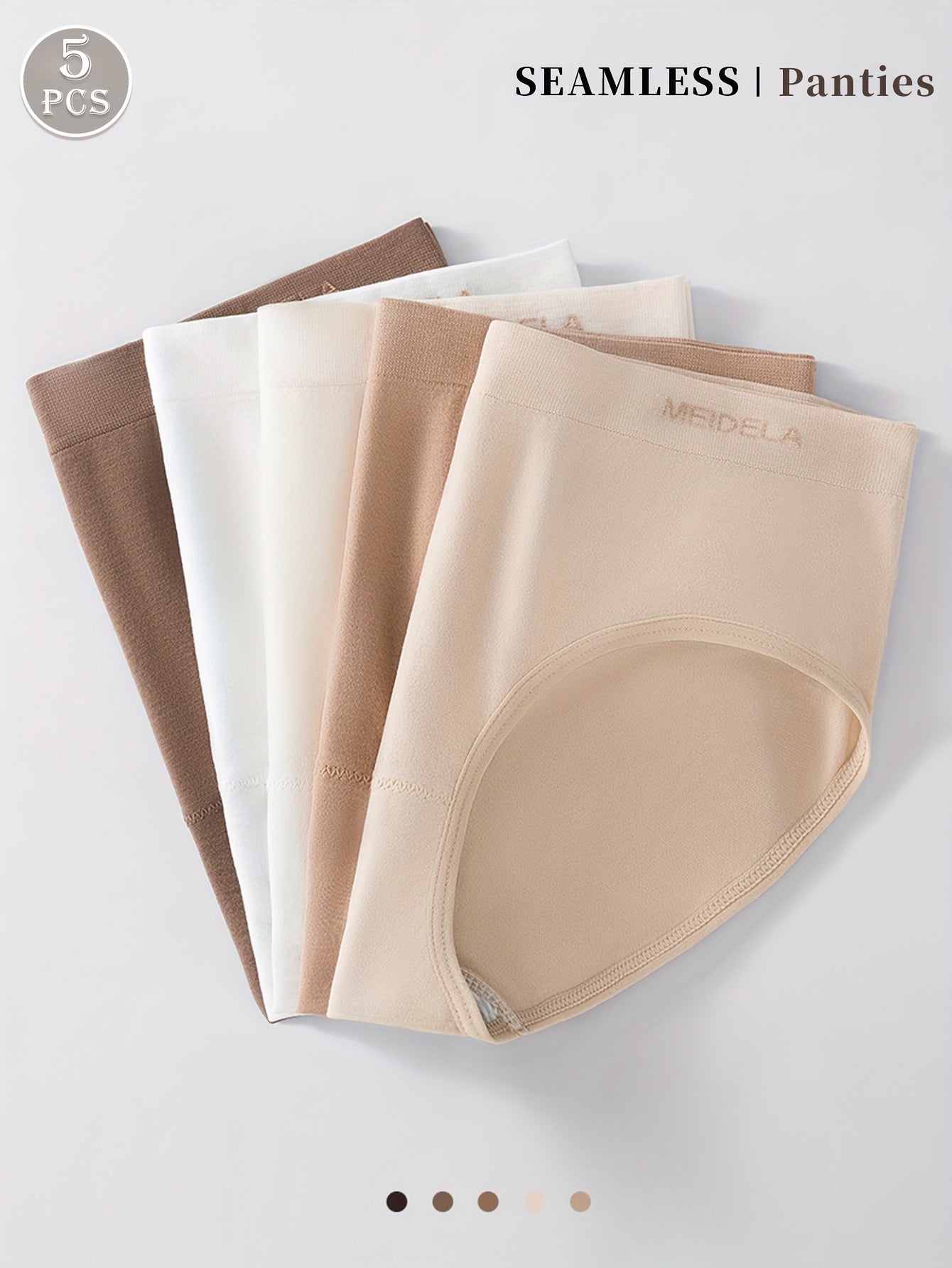 5pcs Seamless Panties Mid Waist Maillard Color Women'S Briefs Lifting High '/MH