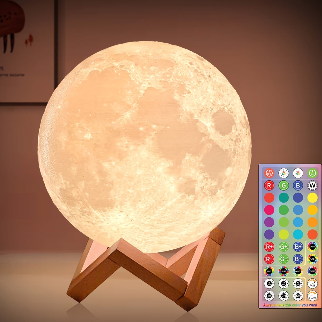 Enchanting 3D Moon Lamp with Remote - USB Rechargeable, Touch Control Night Light for Bedroom Ambiance - Perfect Gift for Valentine's Day & Christmas, Includes Wooden Stand