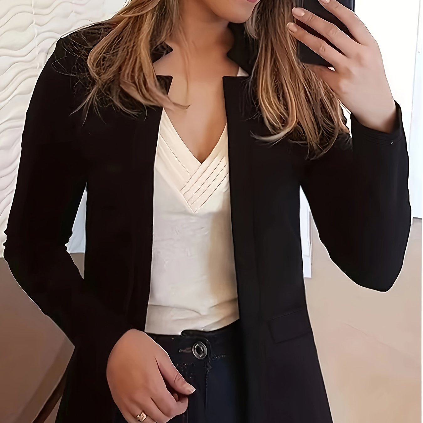 Solid Open Front Blazer, Casual Long Sleeve Blazer For Office,