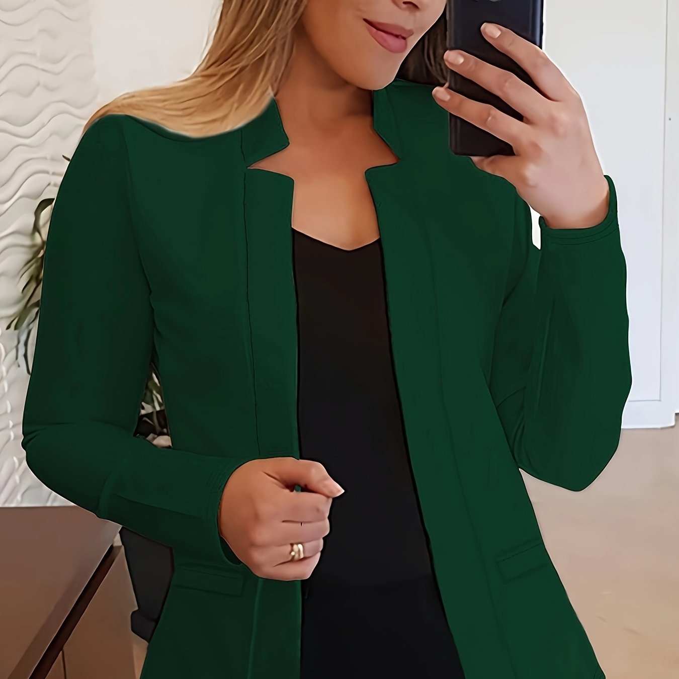 Solid Open Front Blazer, Casual Long Sleeve Blazer For Office,