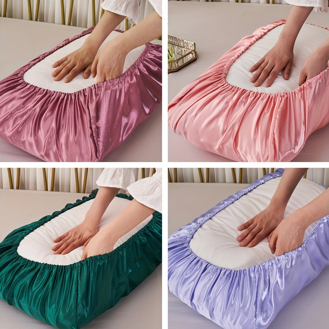 2pcs Soft And Breathable Satin Pillowcase With Elastic Cord .