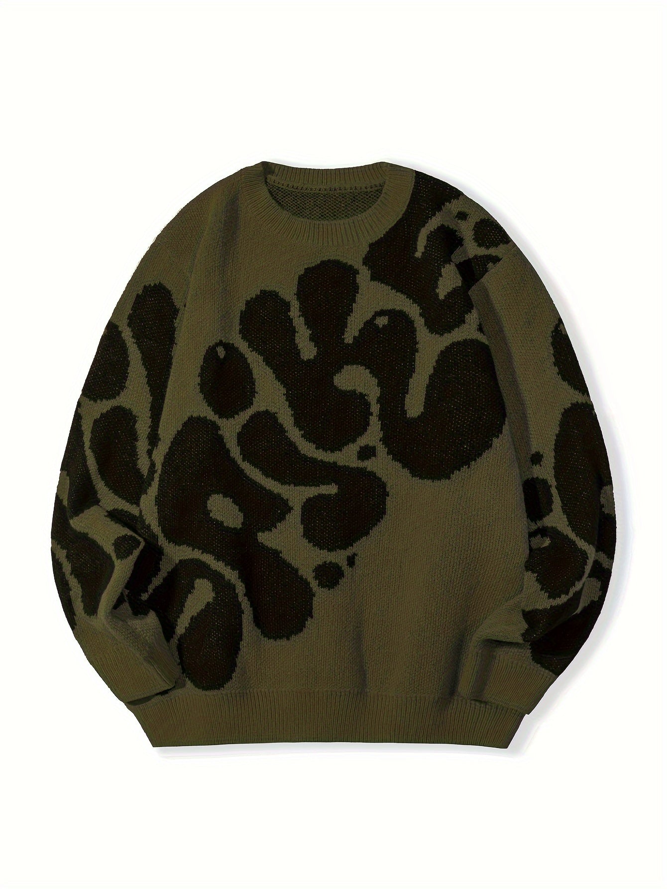 Trendy Pattern Knitted Sweater, Men's Casual Warm Slightly Stretch.