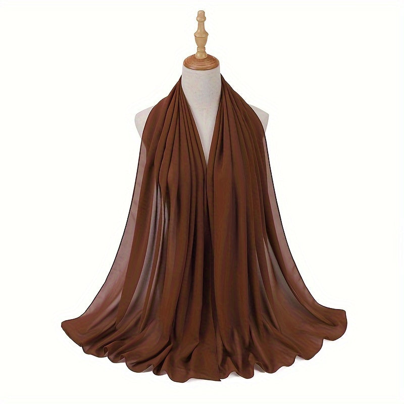 1box Solid Color Chiffon Hijab And Hijab Pins Thin Breathable Sunscreen Scarves'/MH