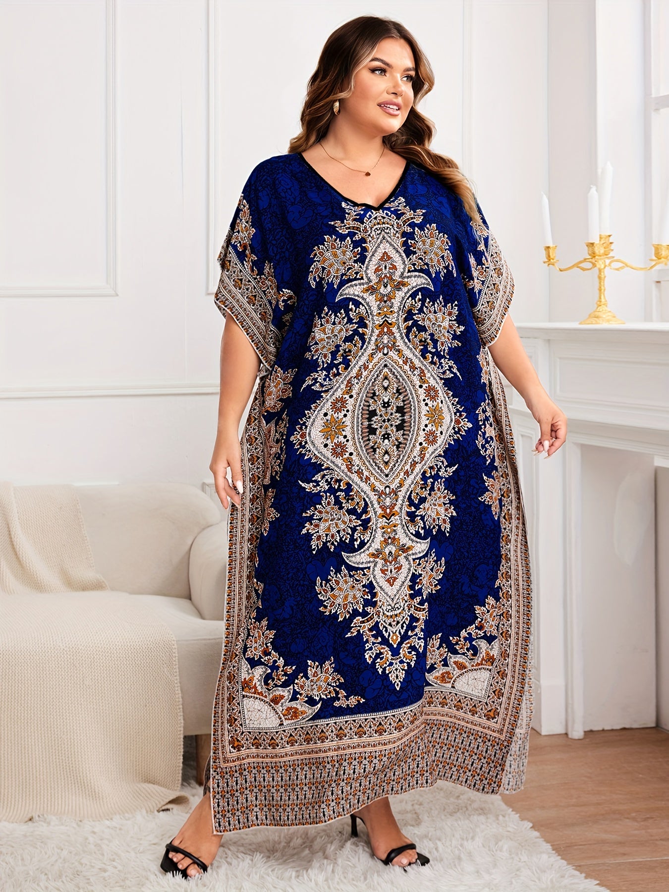 Plus Size, European and American Plus Size Women's Bohemian Vacation Dress ./MH
