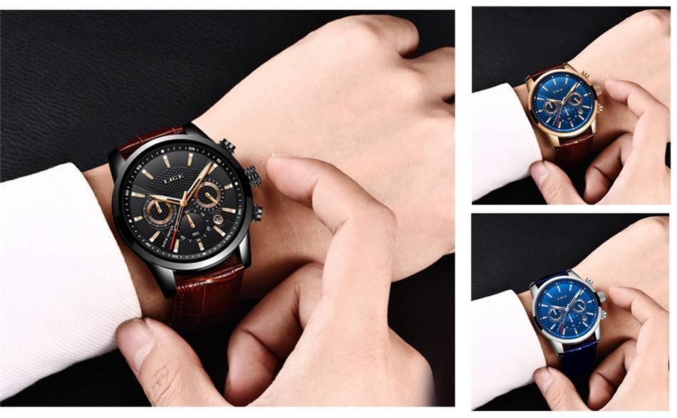 Watches Mens  LIGE Top Brand Luxury Casual Faux Leather Quartz Men's