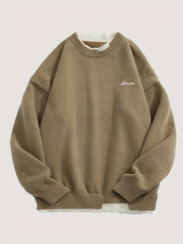 Two Knitted Sweater, Men's Casual Warm Mid Stretch Crew .