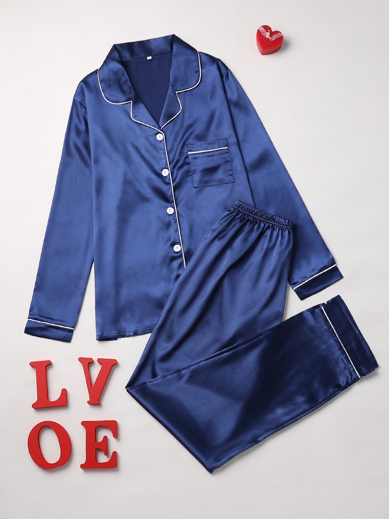 Cozy Solid Pajama Set - Soft Long Sleeve Button.