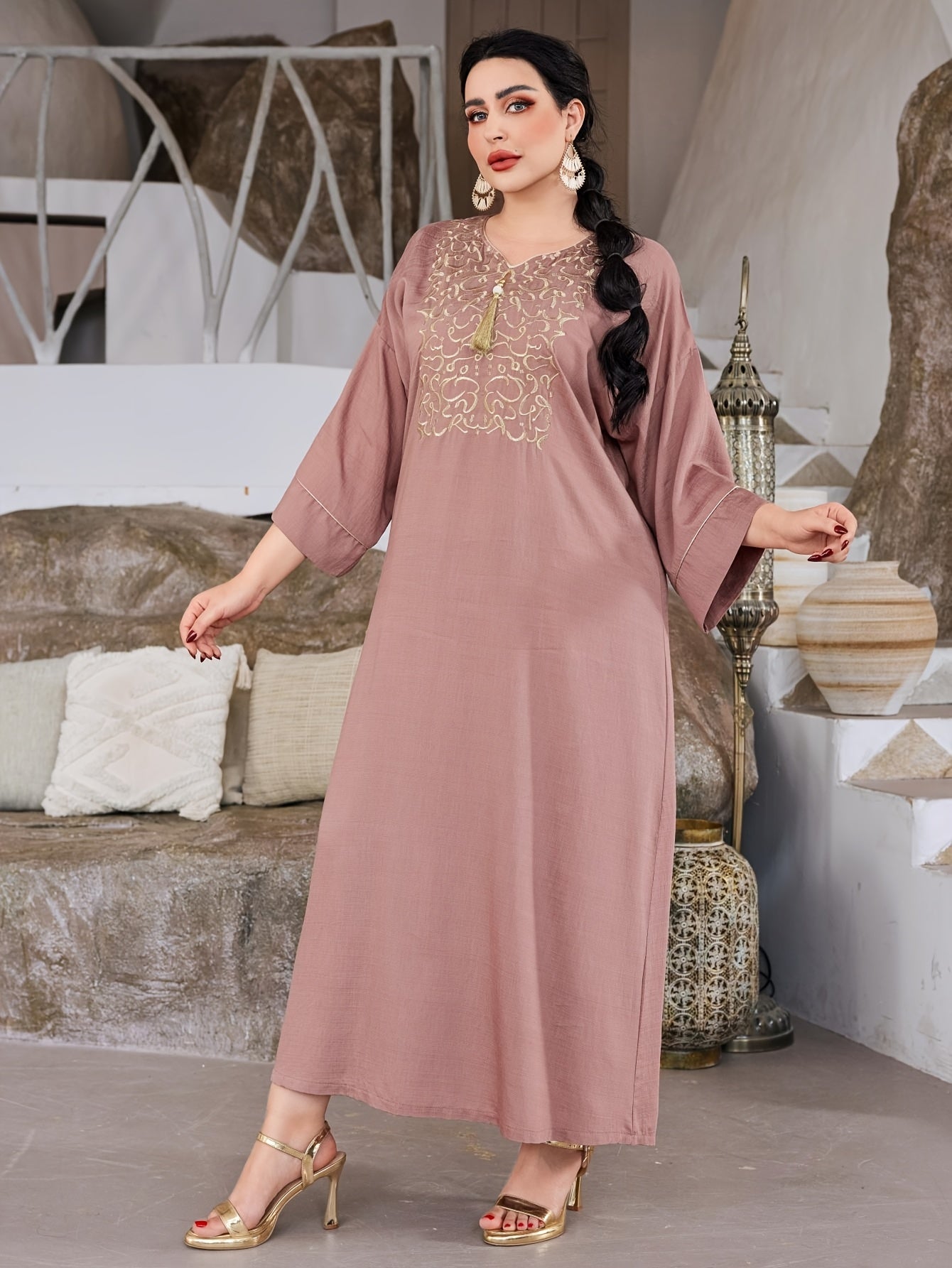 Golden Arabic Women's Elegant Dress JALABIA ./MH
