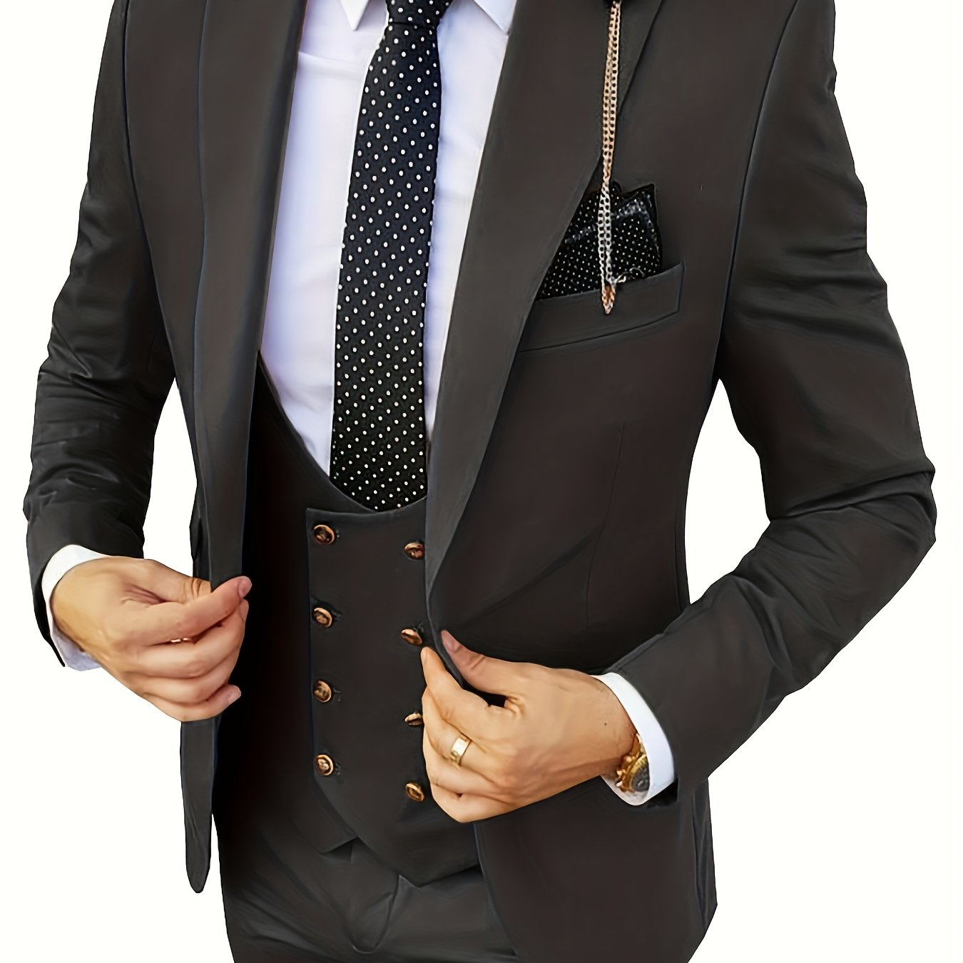 3-Piece Men's Classic Solid Dress Suit Set, Elegant Blazer Jacket.