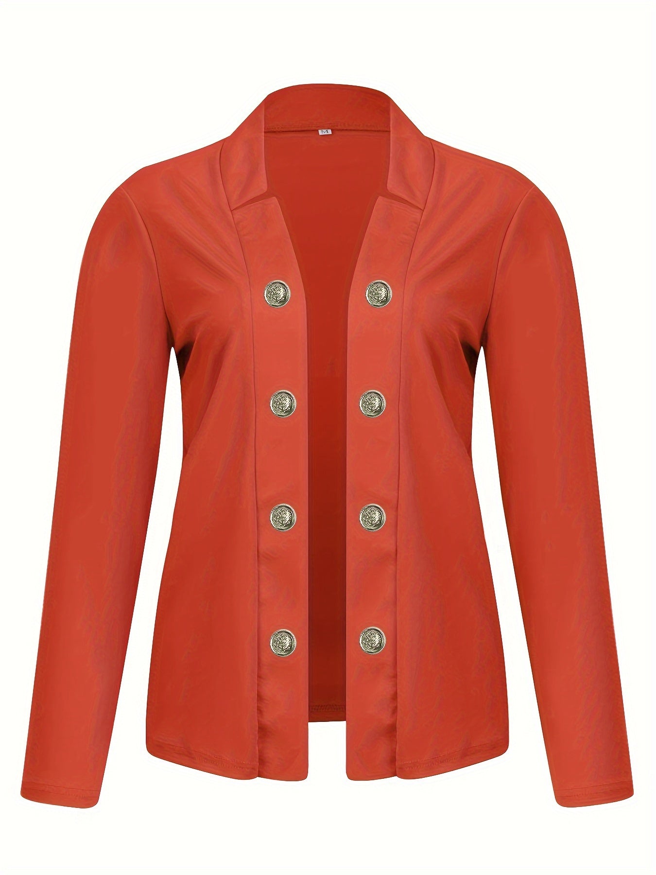 Button Decor Open Front Blazer, Casual Long Sleeve.