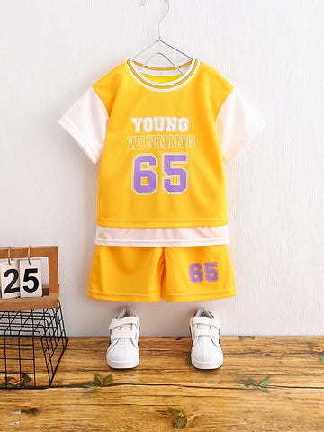 Boys "Young Winning" Number "65" Casual Outfit Round Neck T-shirt.
