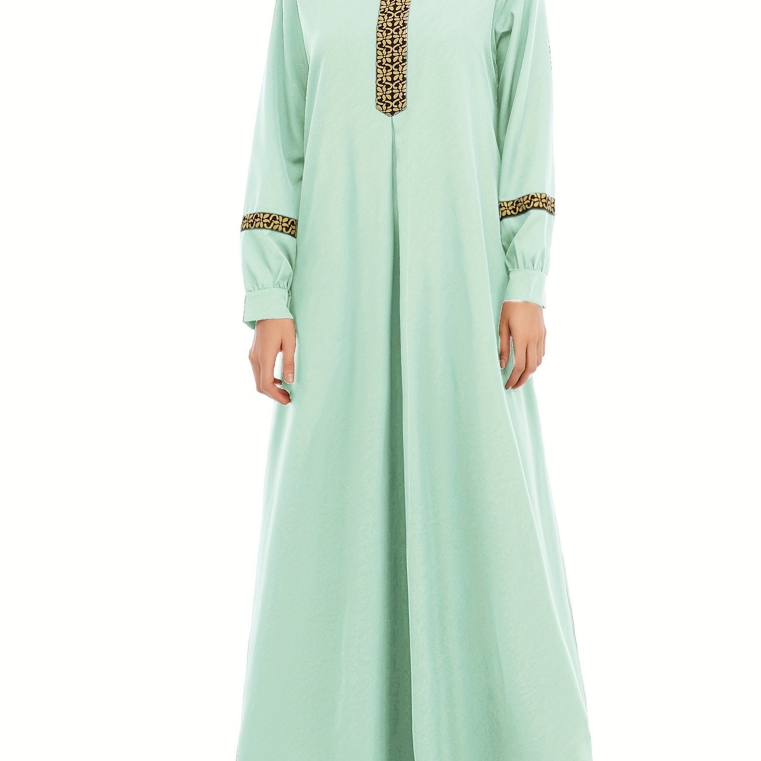 Contrast Trim Kaftan, Elegant Long Sleeve Maxi Length Dress, /MH