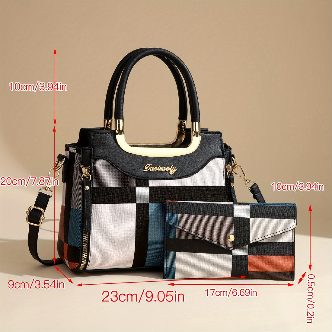 CHROSGEKEIDI Elegant Plaid Tote and Crossbody Bag Set,