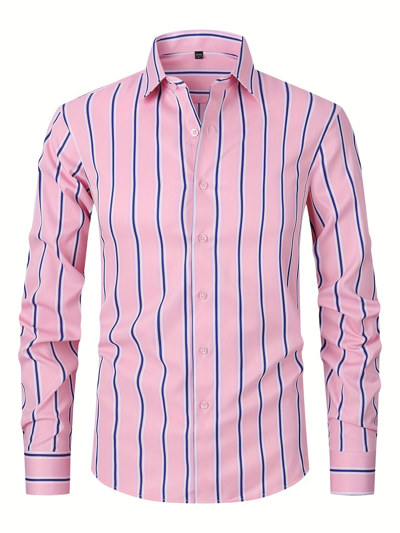 Men's Striped Lapel Collar Design Dress Shirts,