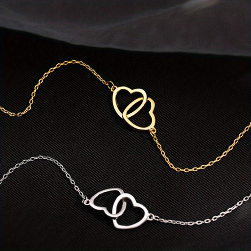 1pc, Double Peach Heart Necklace - Stylish Metal Alloy Jewelry for Women, Perfect for Mother's Day, Valentine's Day, and Birthdays - Clothing Accessory and Festival Gift