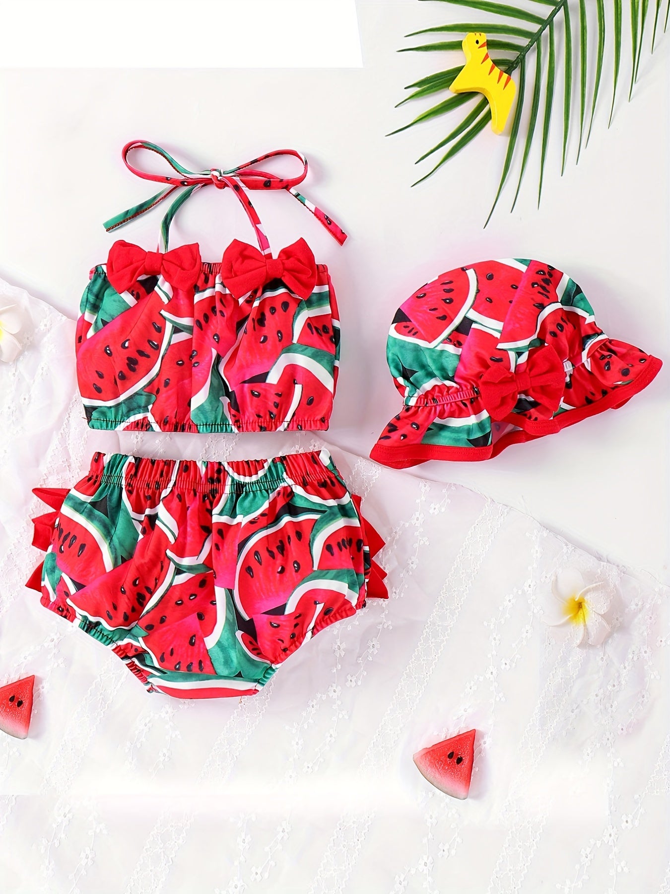 3pcs Baby Girls Bikini Tankini Swimsuit Sunflower Graphic Bow .