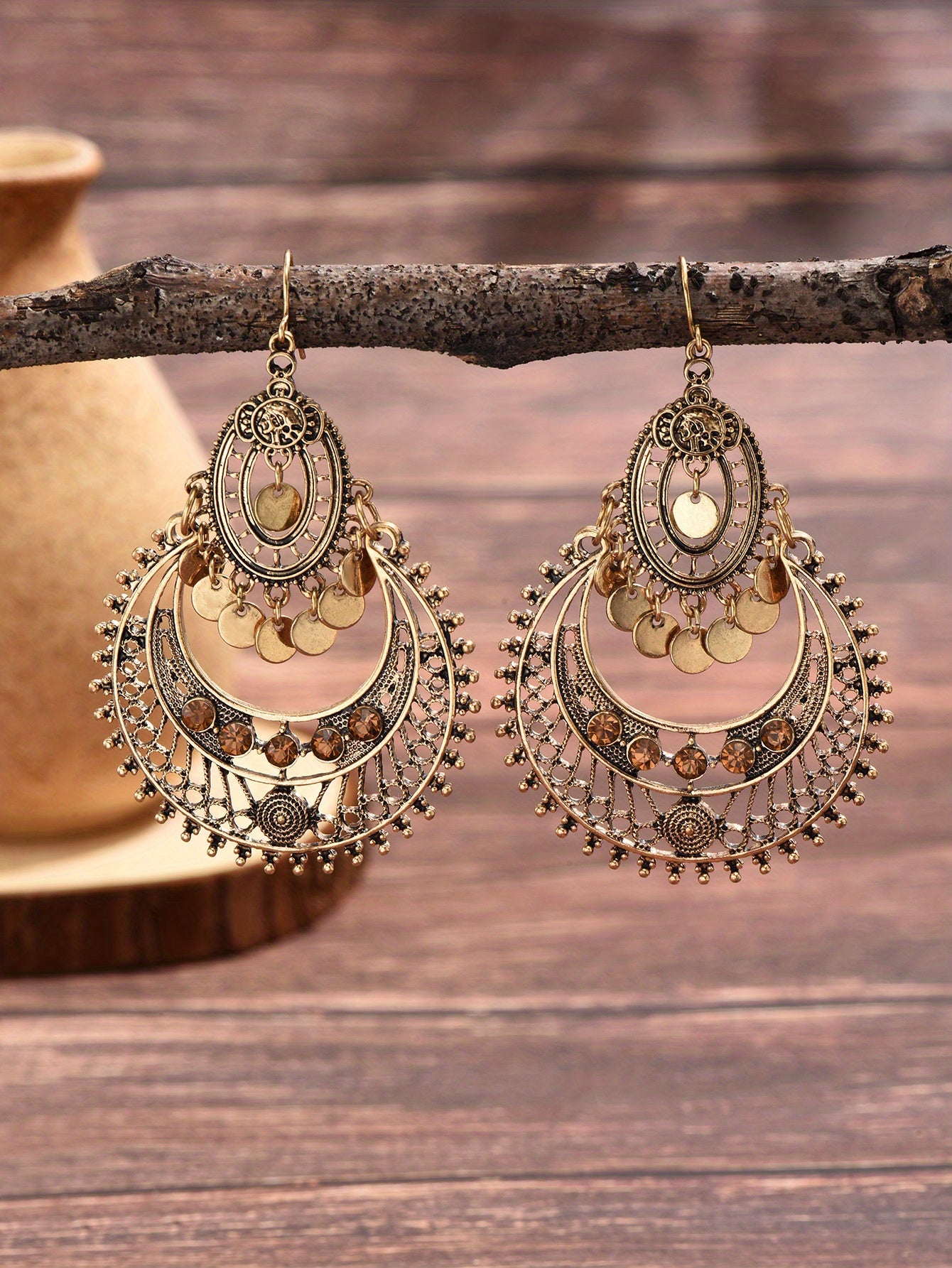Exquisite Hollow Retro Bohemian Dangle Earrings - Zinc Alloy, Hypoallergenic, Nickel-Free Jewelry for Sensitive Skin - Unique Gift for Women, Perfect for Holiday Party, Engagement, and Everyday Wear