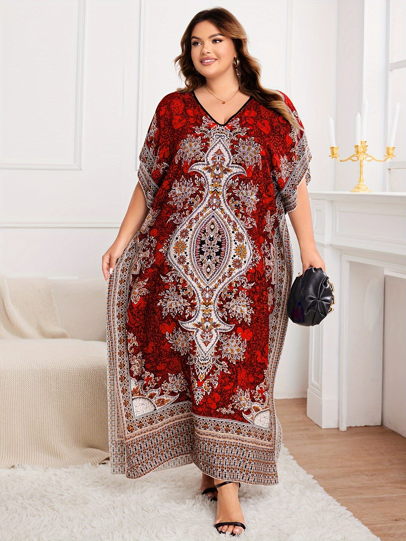 Plus Size, European and American Plus Size Women's Bohemian Vacation Dress ./MH