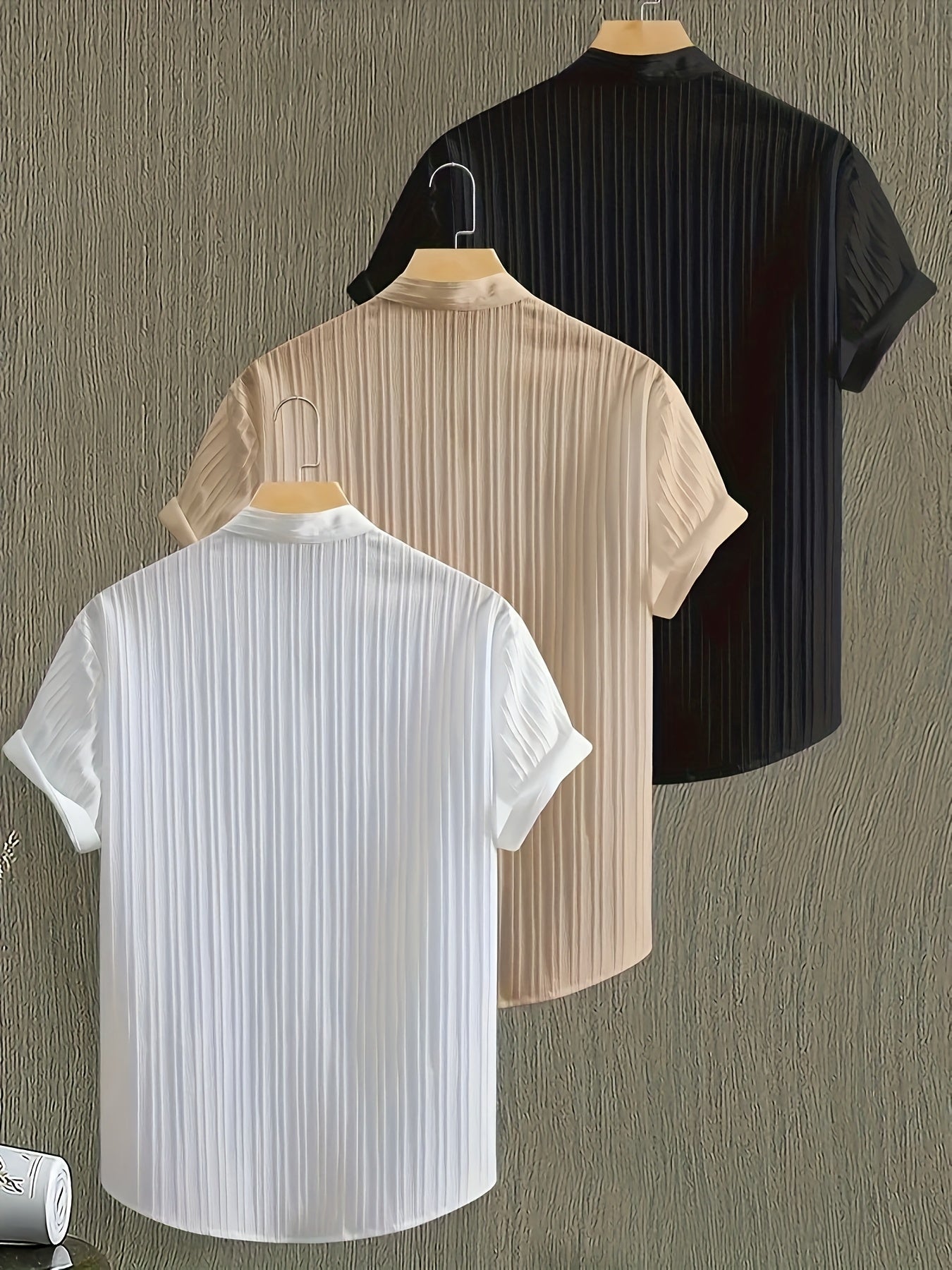 Men's 3pcs Casual Short Sleeve Button-Up Shirts Set .