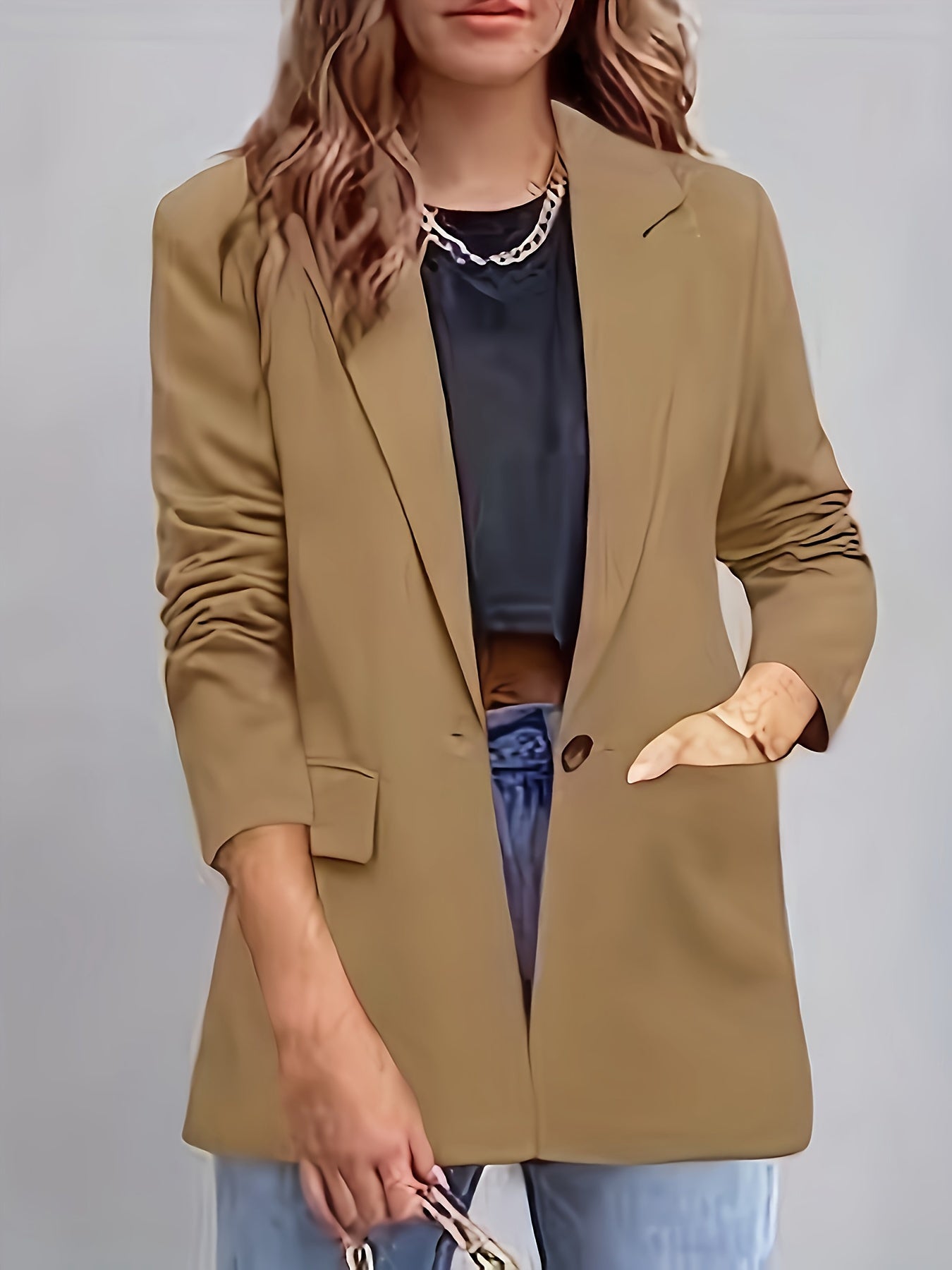 Solid Color Single Breasted Blazer, Elegant Long Sleeve Outwear .