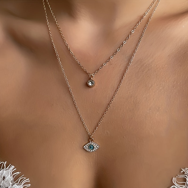 18K Gold Plated Evil's Eye Double Layer Necklace Golden Color Chain Neck Jewelry Gift