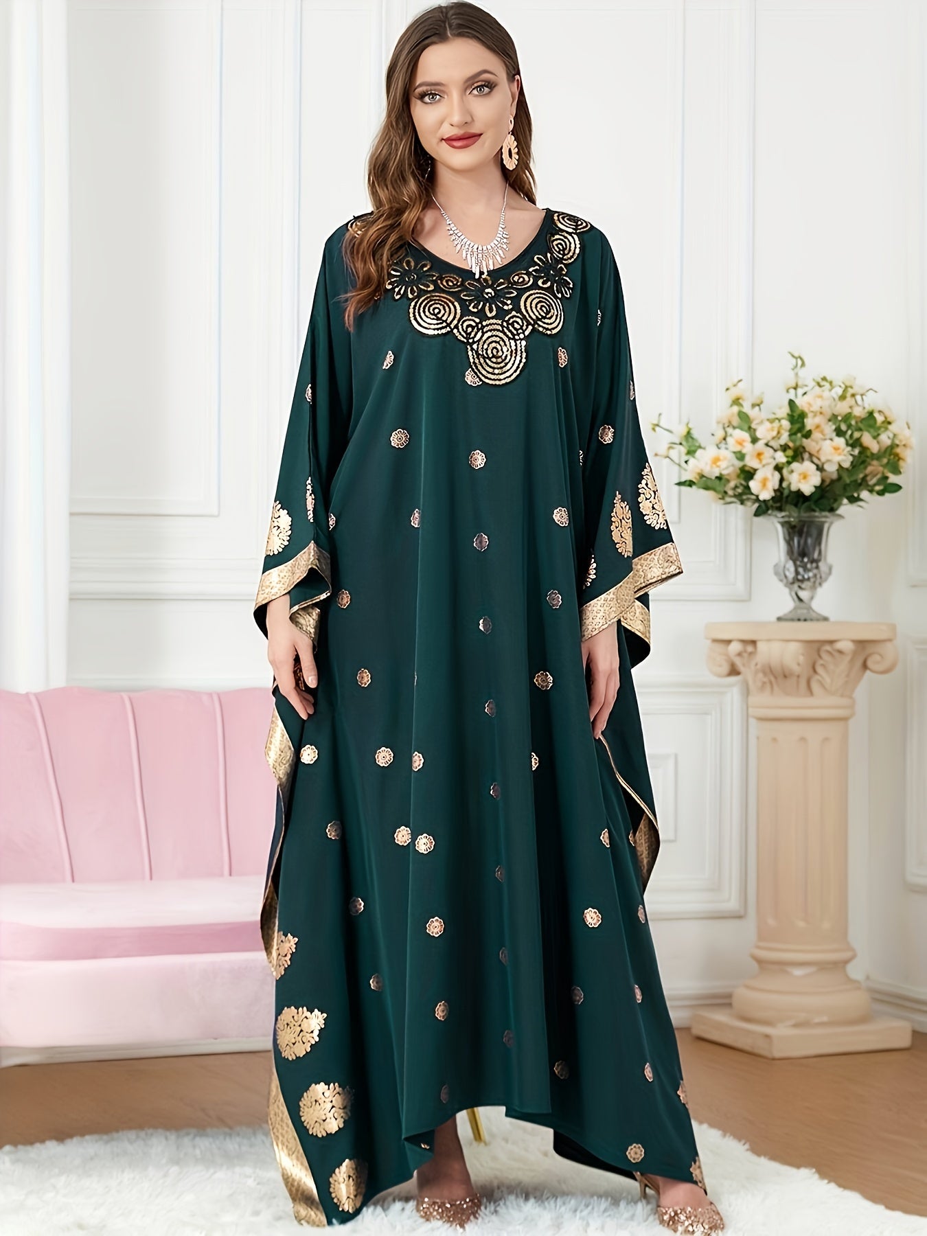 Middle Eastern Elegance Women's Floral Print Abaya./MH