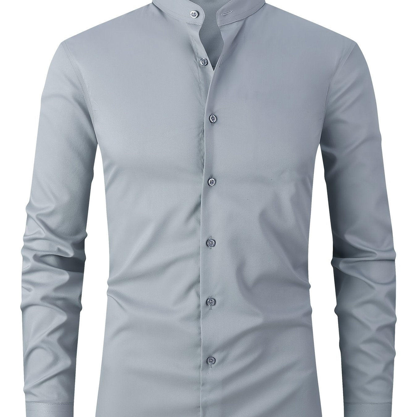 Men's Solid Color Mandarin Collar Design Dress Shirts,