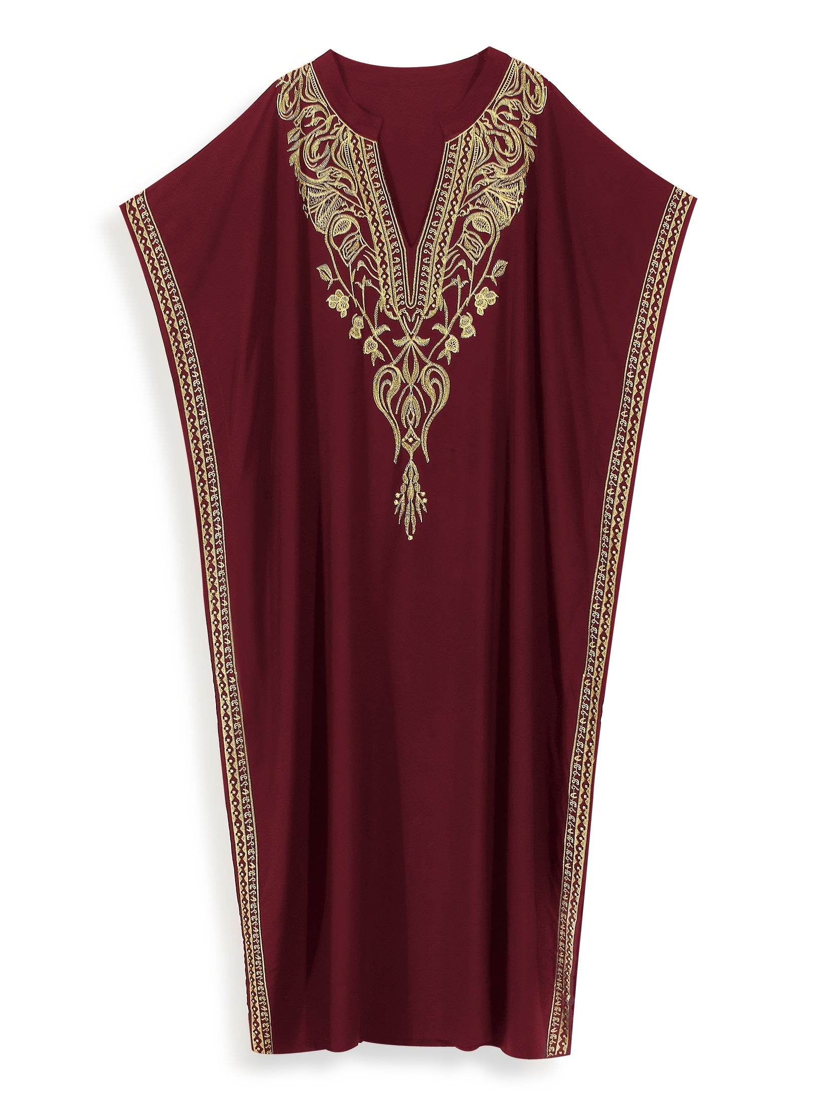 EDOLYNSA Plus Size Embroidered V-Neck Kaftan Dress, /MH