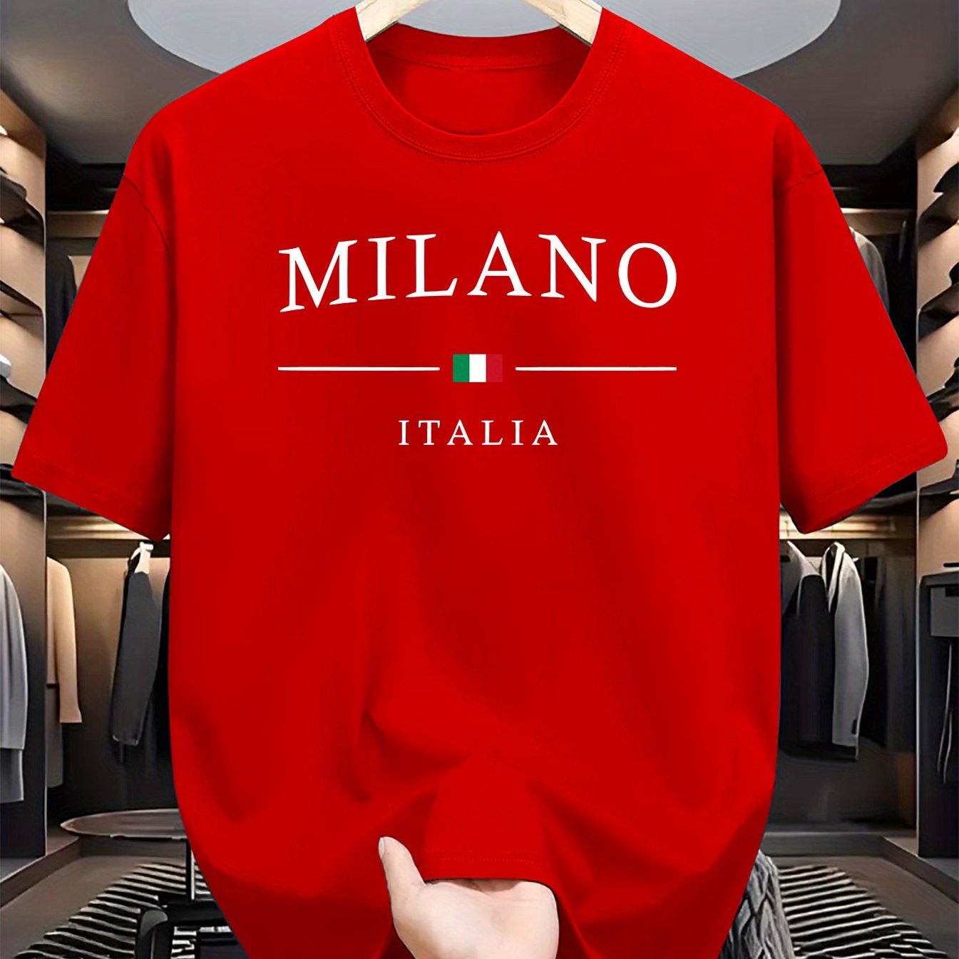 Men's Letter MILANO ITALIA Print Short Sleeve T-Shirts,