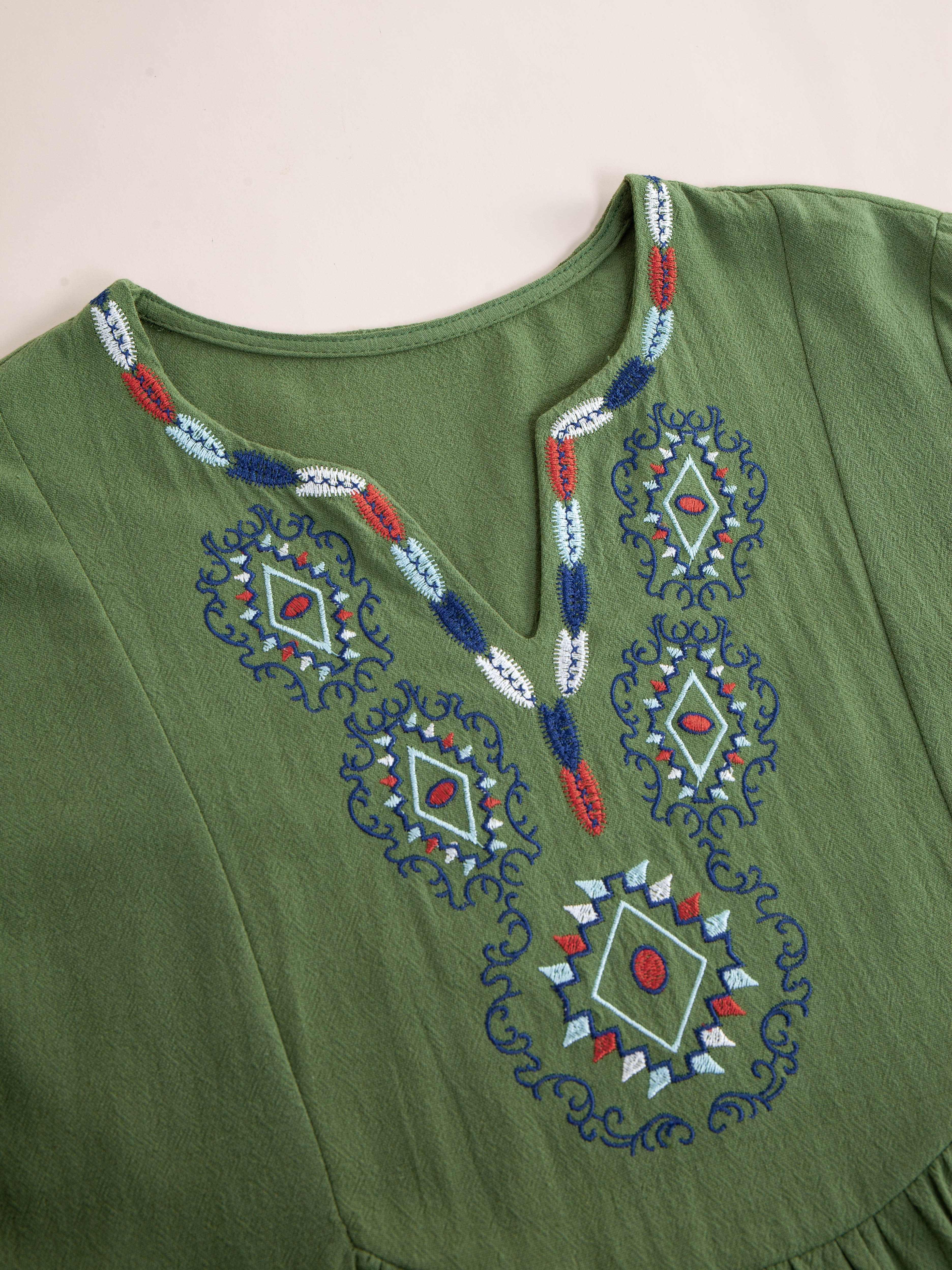 Embroidered V Neck Kaftan Dress, Elegant Half Sleeve .MH