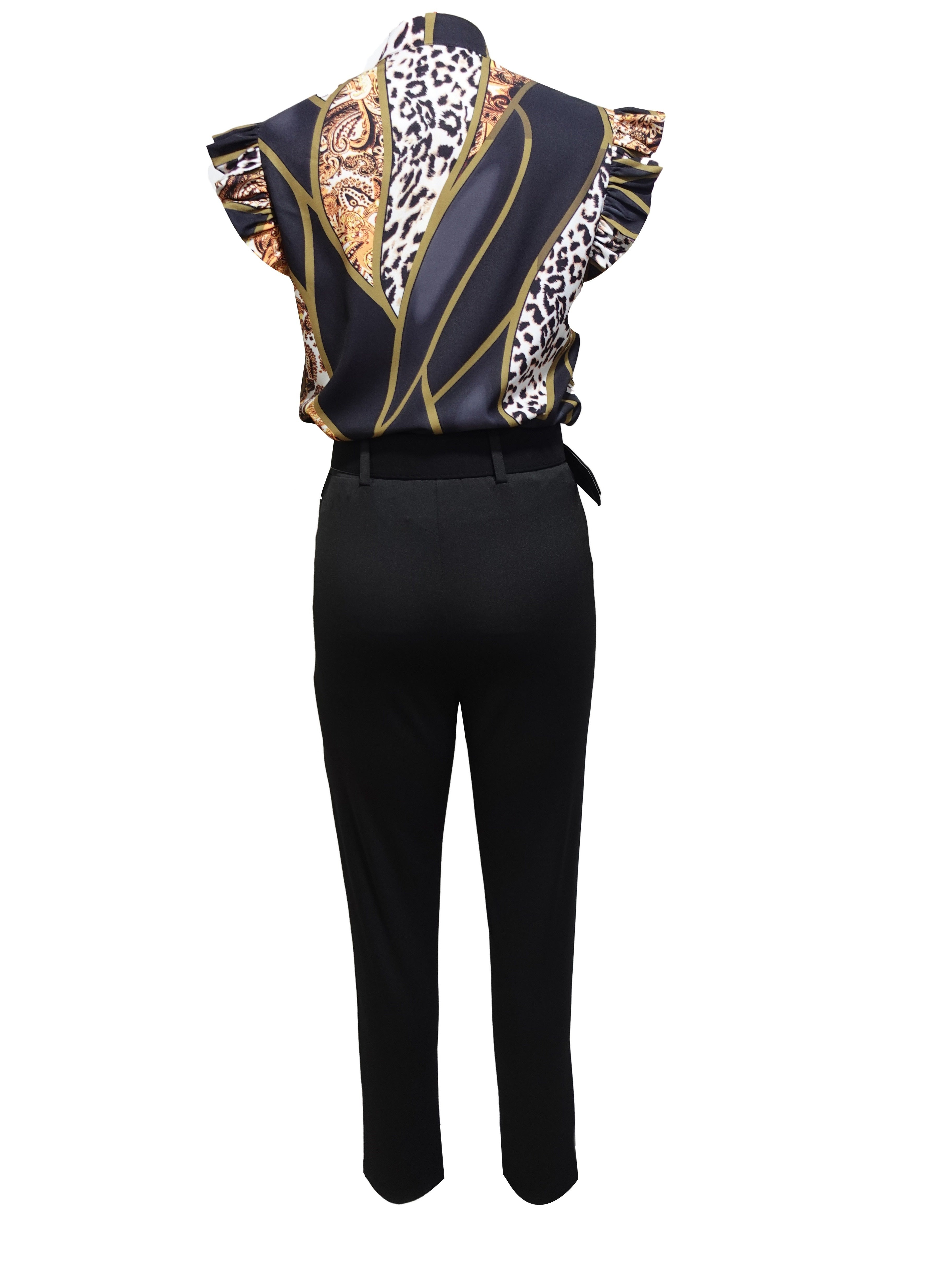 Leopard Print Colorblock Two-piece Set,