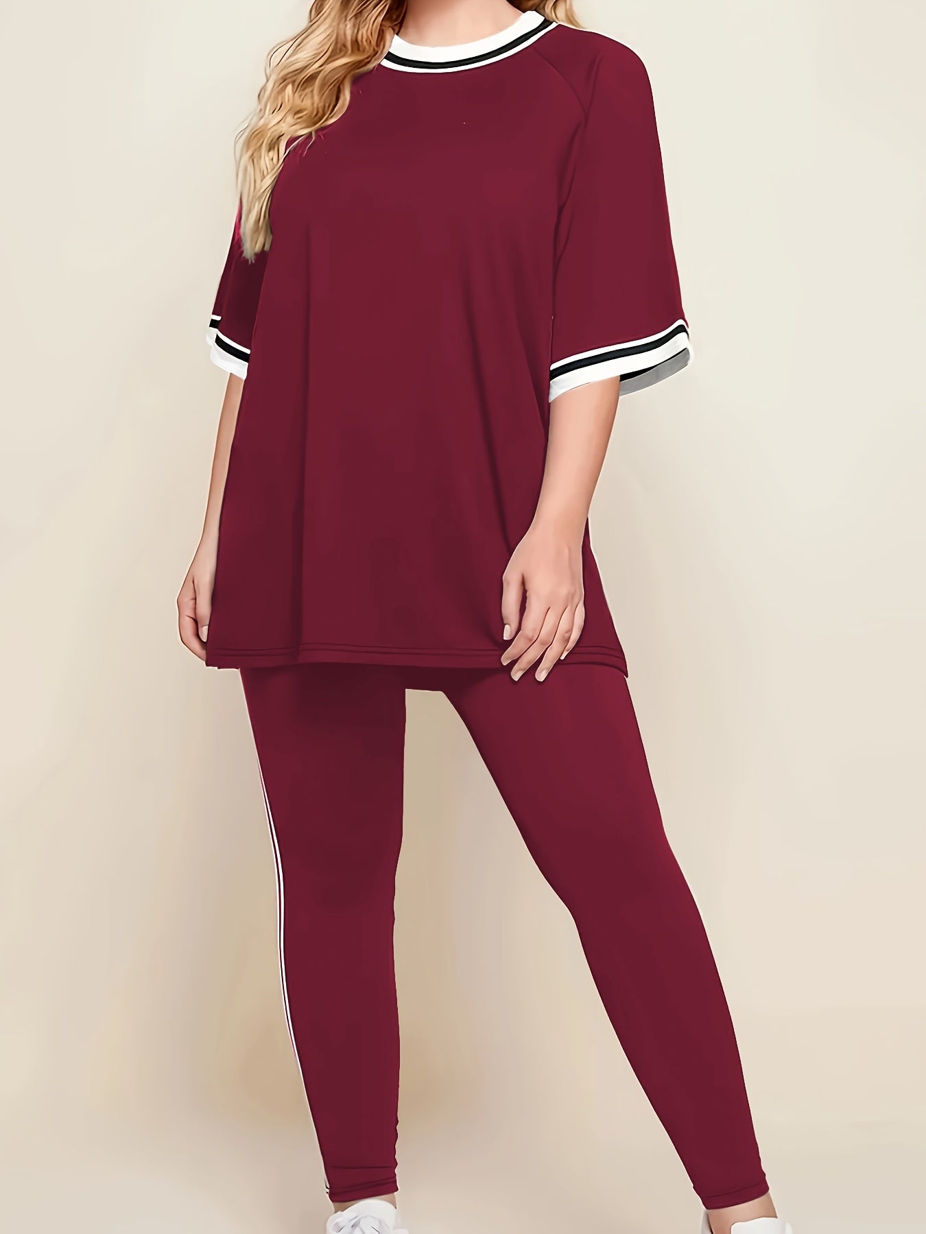 Women'S Plus Size Casual Lounge Set - Gray & White