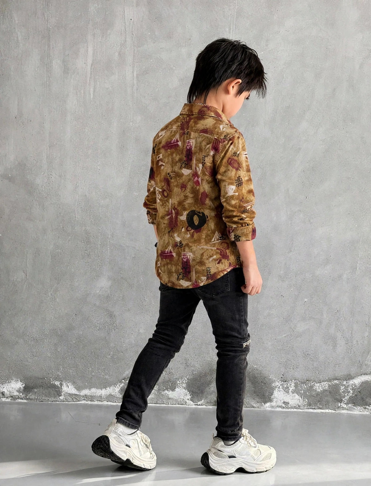 Boys’ Trendy Abstract Printed Casual Shirt – Long Sleeve Cotton Top (3-14 Years) | MH