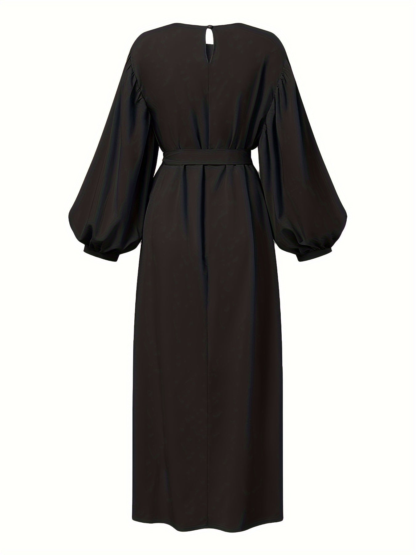 Lantern Sleeve Tie Waist Abaya, Elegant Crew Neck Dress, Women's Clothing./MH