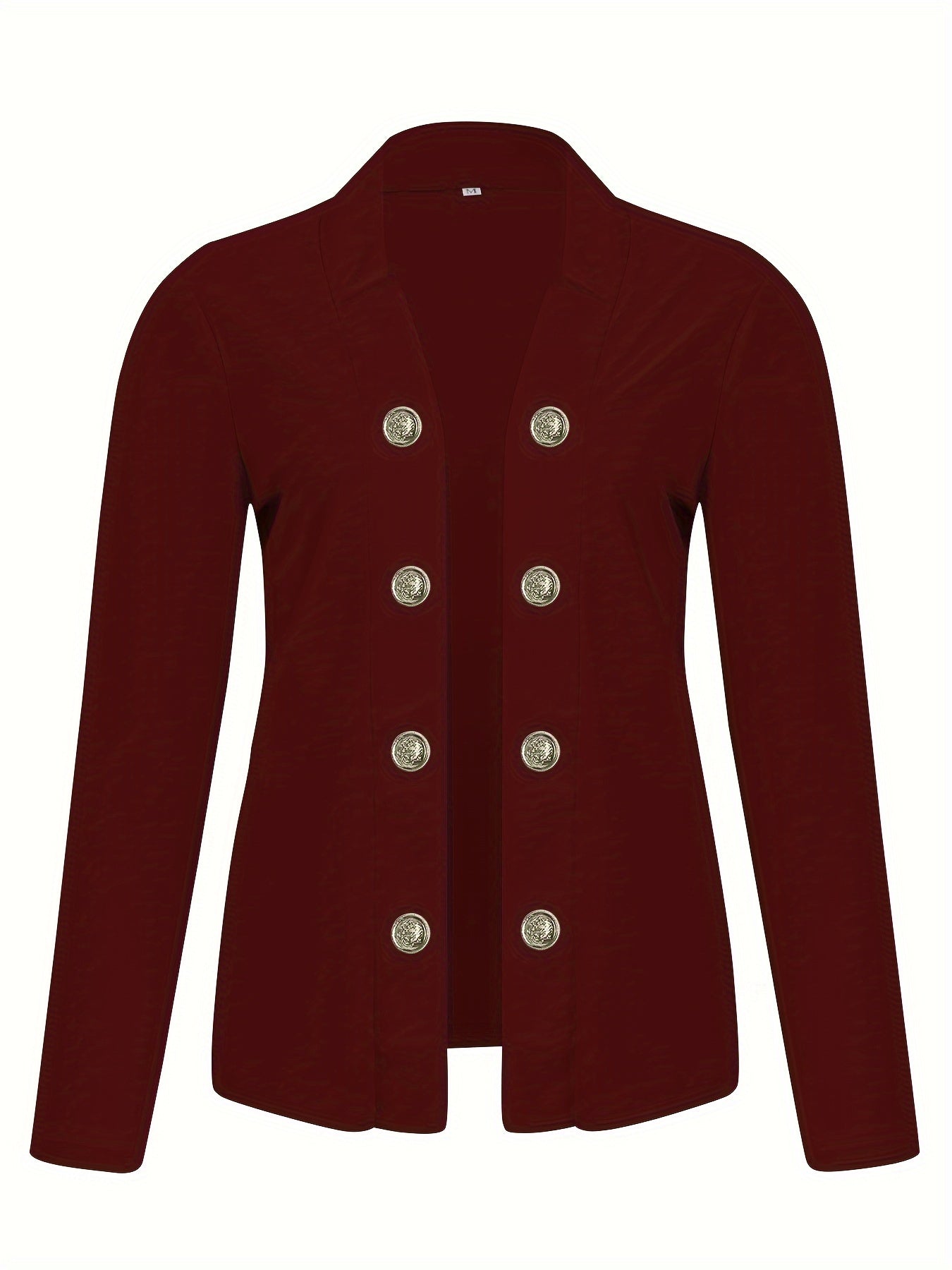 Button Decor Open Front Blazer, Casual Long Sleeve.